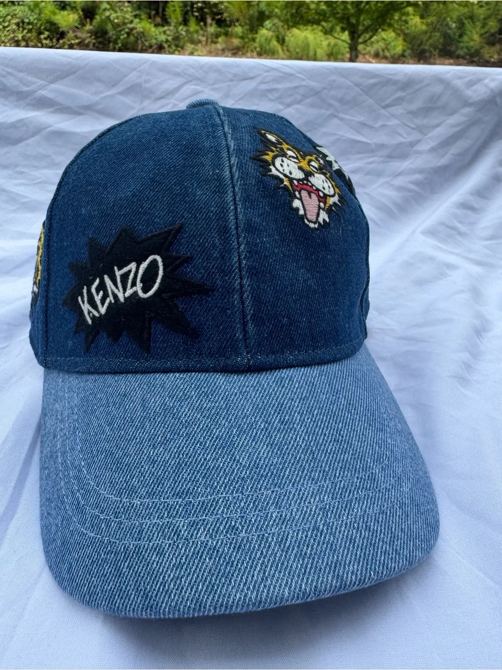 KENZO Kids Blue Denim Tiger Patch Baseball Cap Size 54
